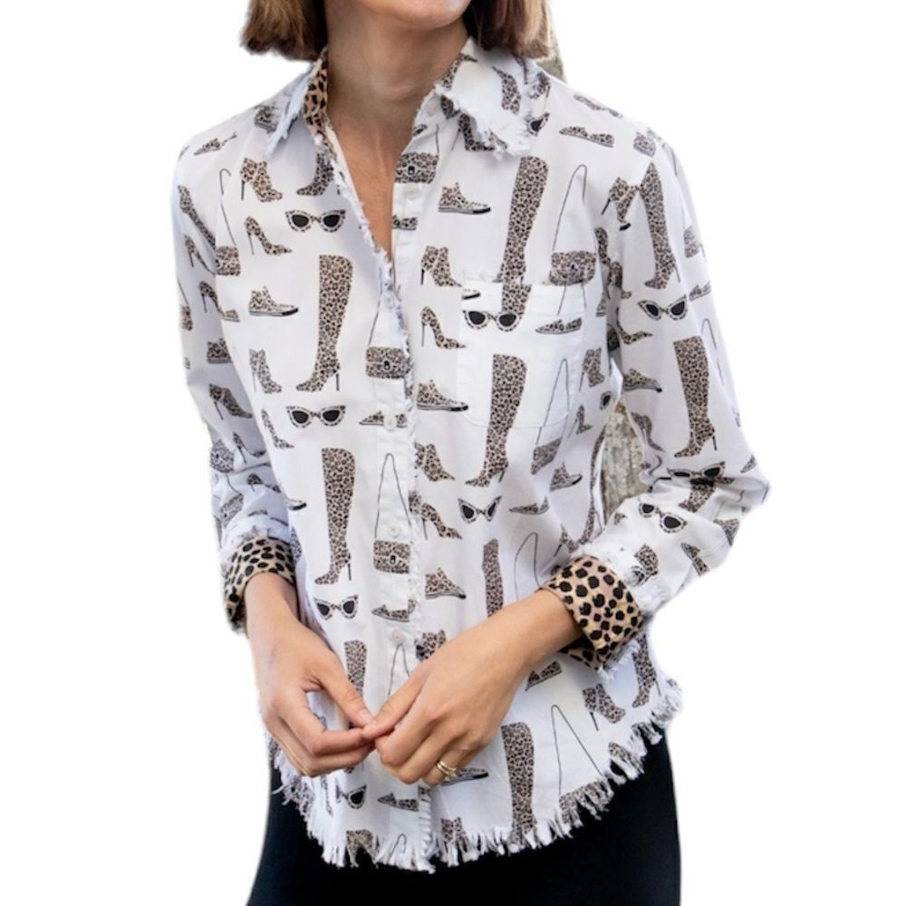 Tizzie White Shirt Fashionista Shopping Girly Leopard Cheetah Print Fringe Small